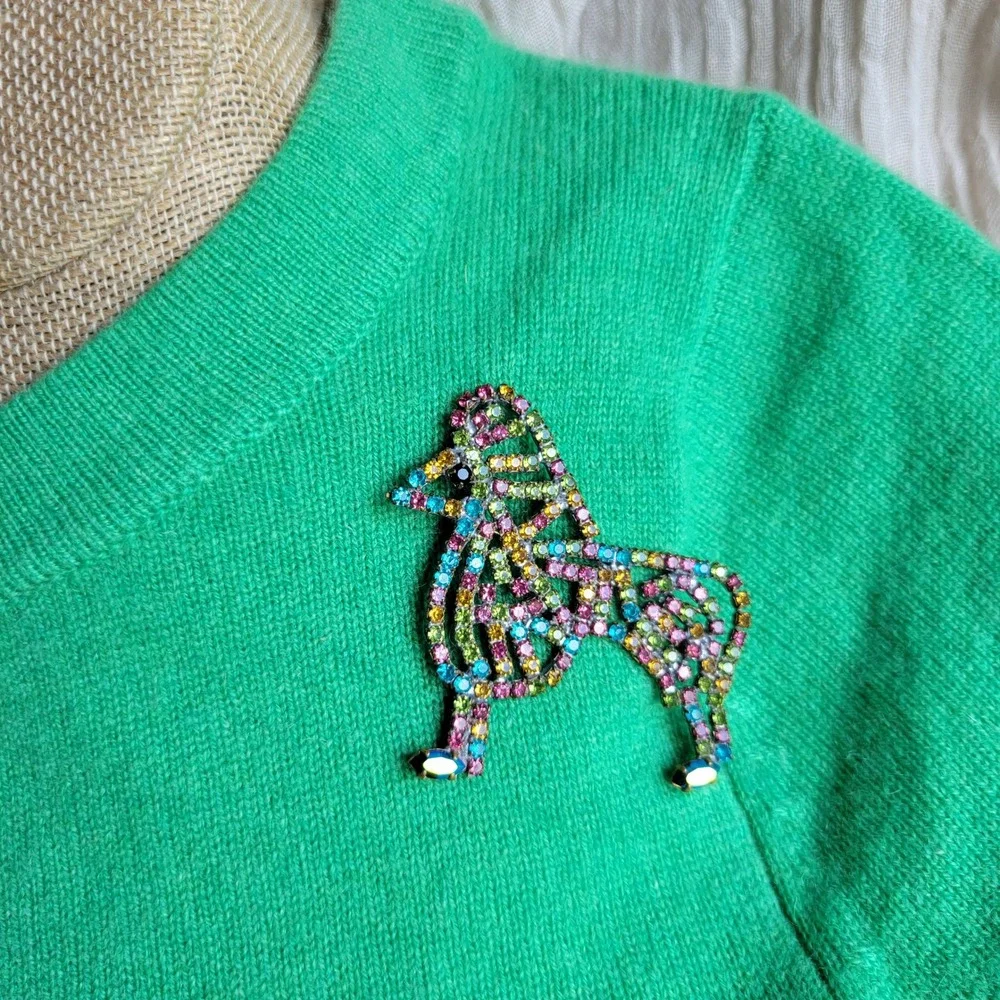 Vintage 1950s Czech Crystal Rhinestone Poodle Dog Brooch Multi Color Pot Metal